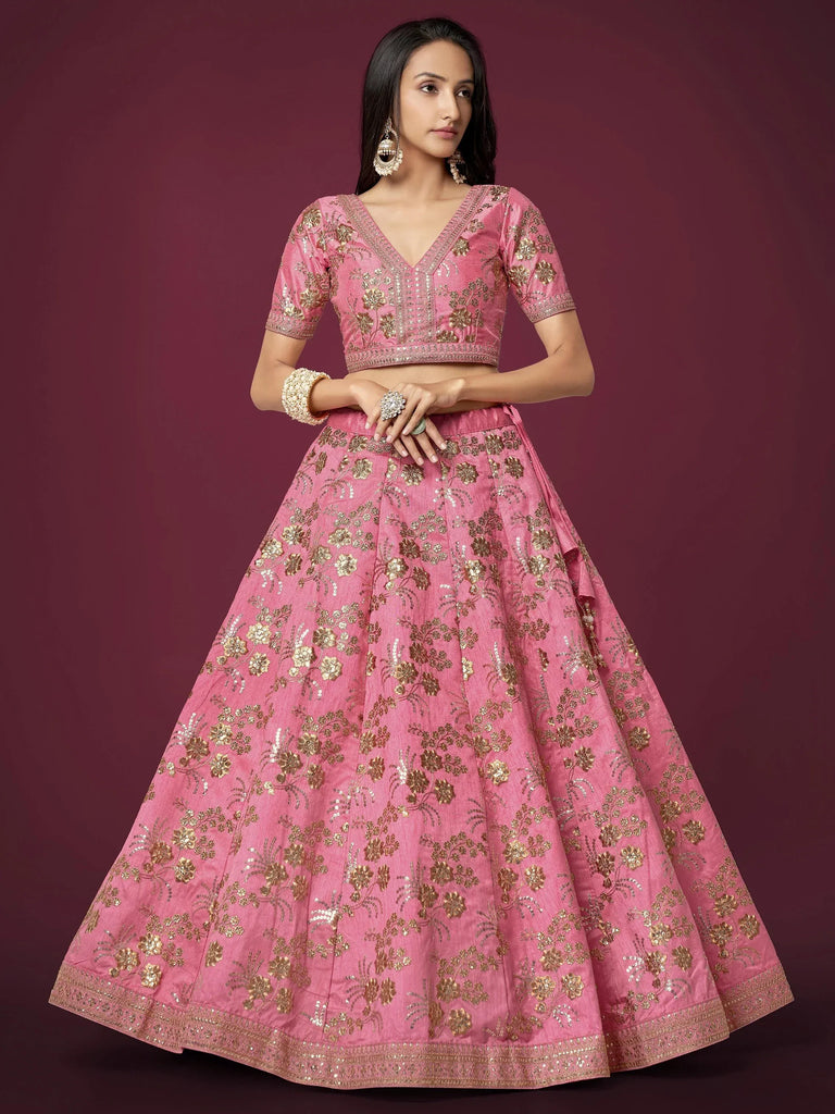 Charming Pink Sequins Silk Festival Wear Plus Size Lehenga Choli