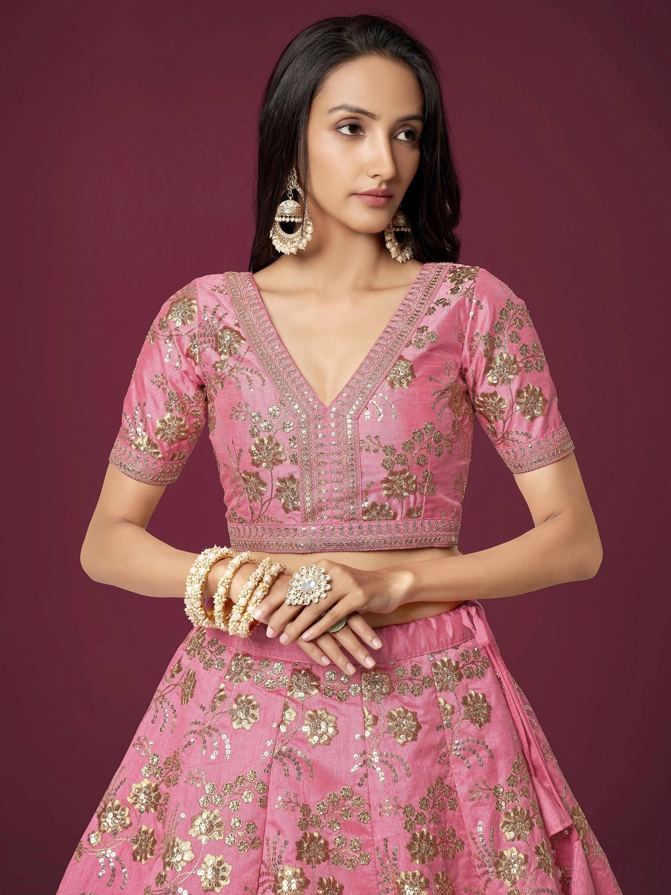 Charming Pink Sequins Silk Festival Wear Plus Size Lehenga Choli