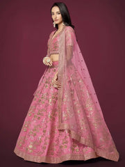 Marvelous Pink Sequins Work Slub Silk Wedding Wear Lehenga Choli