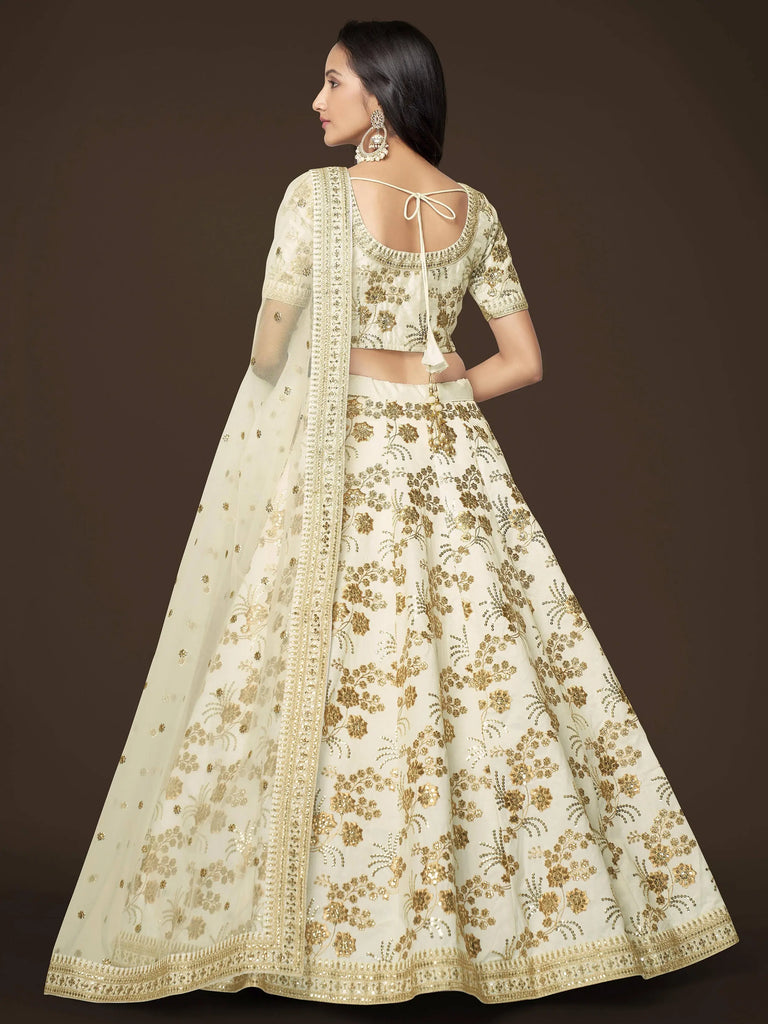 Alluring White Zari Work Engagement Wear Slub Silk Lehenga Choli