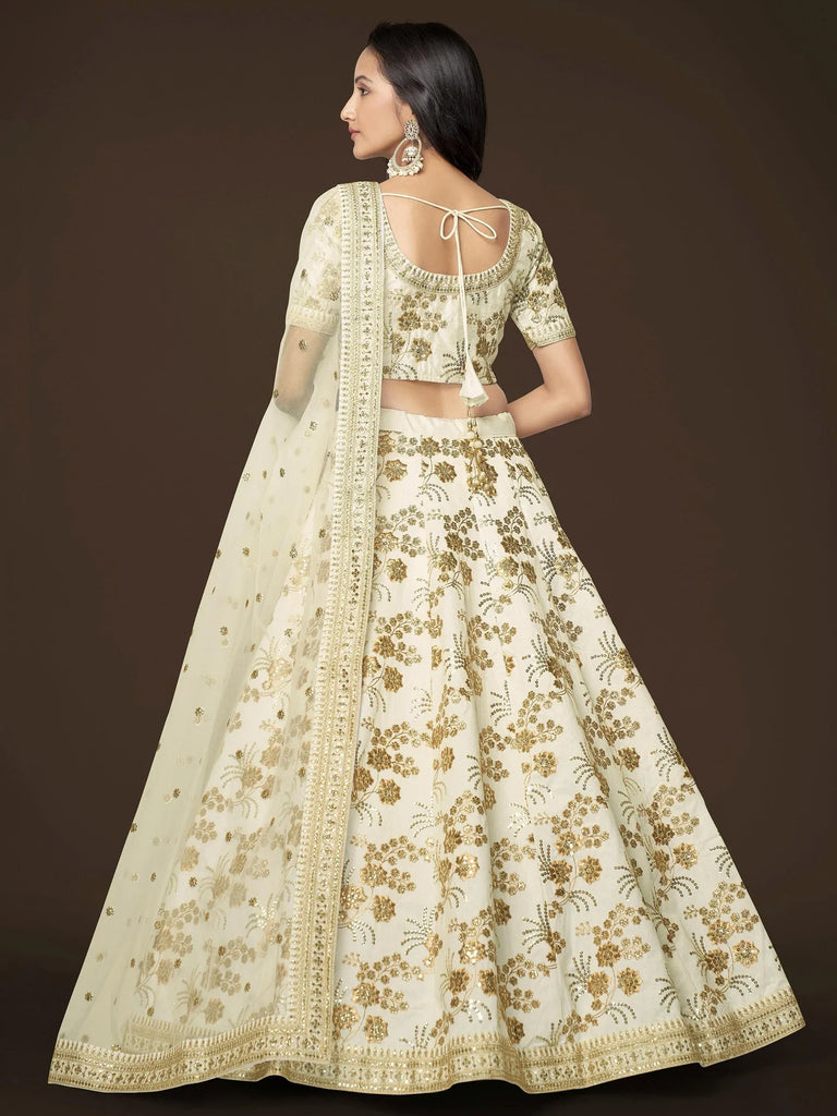 Fashionable Cream Sequins Silk Bridesmaid Plus Size Lehenga Choli