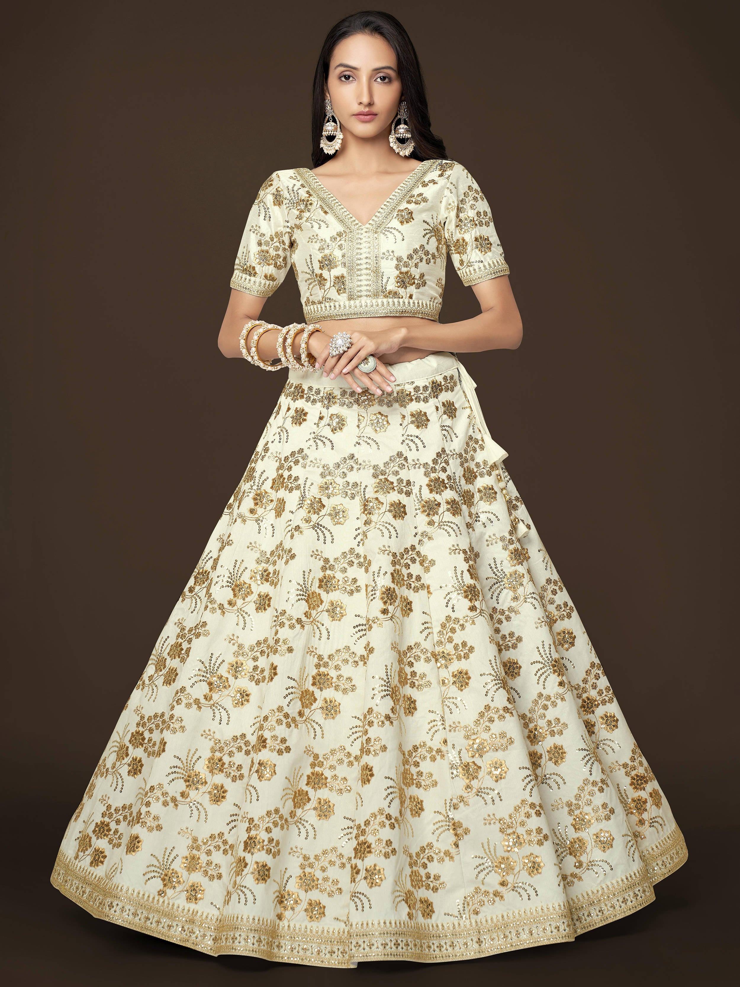 Alluring White Zari Work Engagement Wear Slub Silk Lehenga Choli