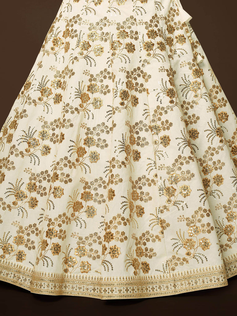 Alluring White Zari Work Engagement Wear Slub Silk Lehenga Choli