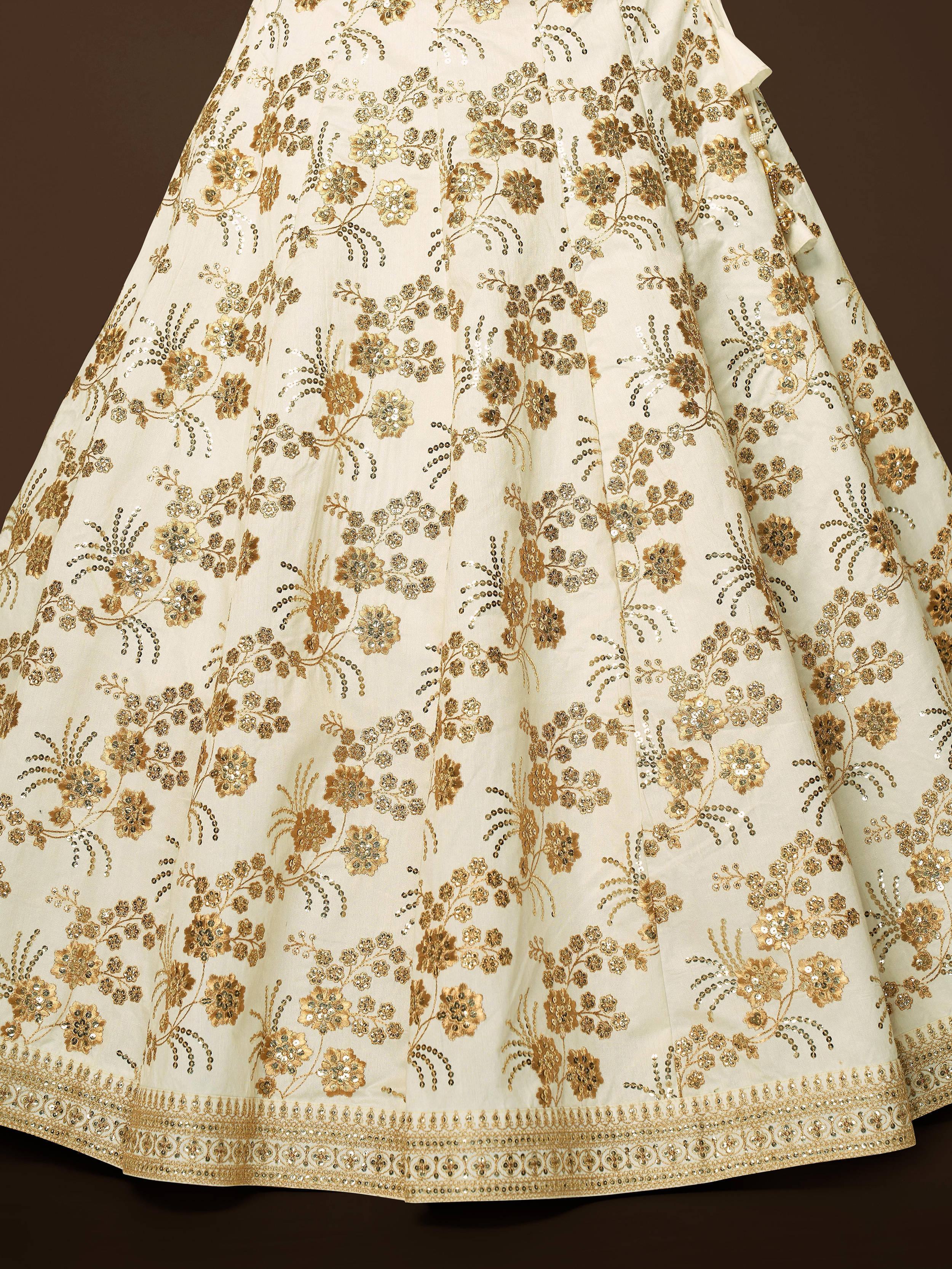Alluring White Zari Work Engagement Wear Slub Silk Lehenga Choli