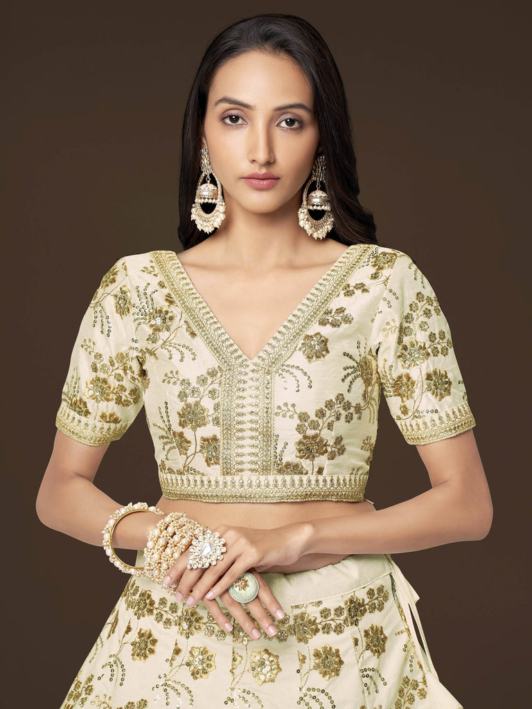 Alluring White Zari Work Engagement Wear Slub Silk Lehenga Choli