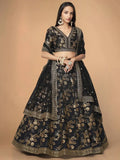 Magnetic Black Sequins Work Slub Silk Reception Wear Lehenga Choli