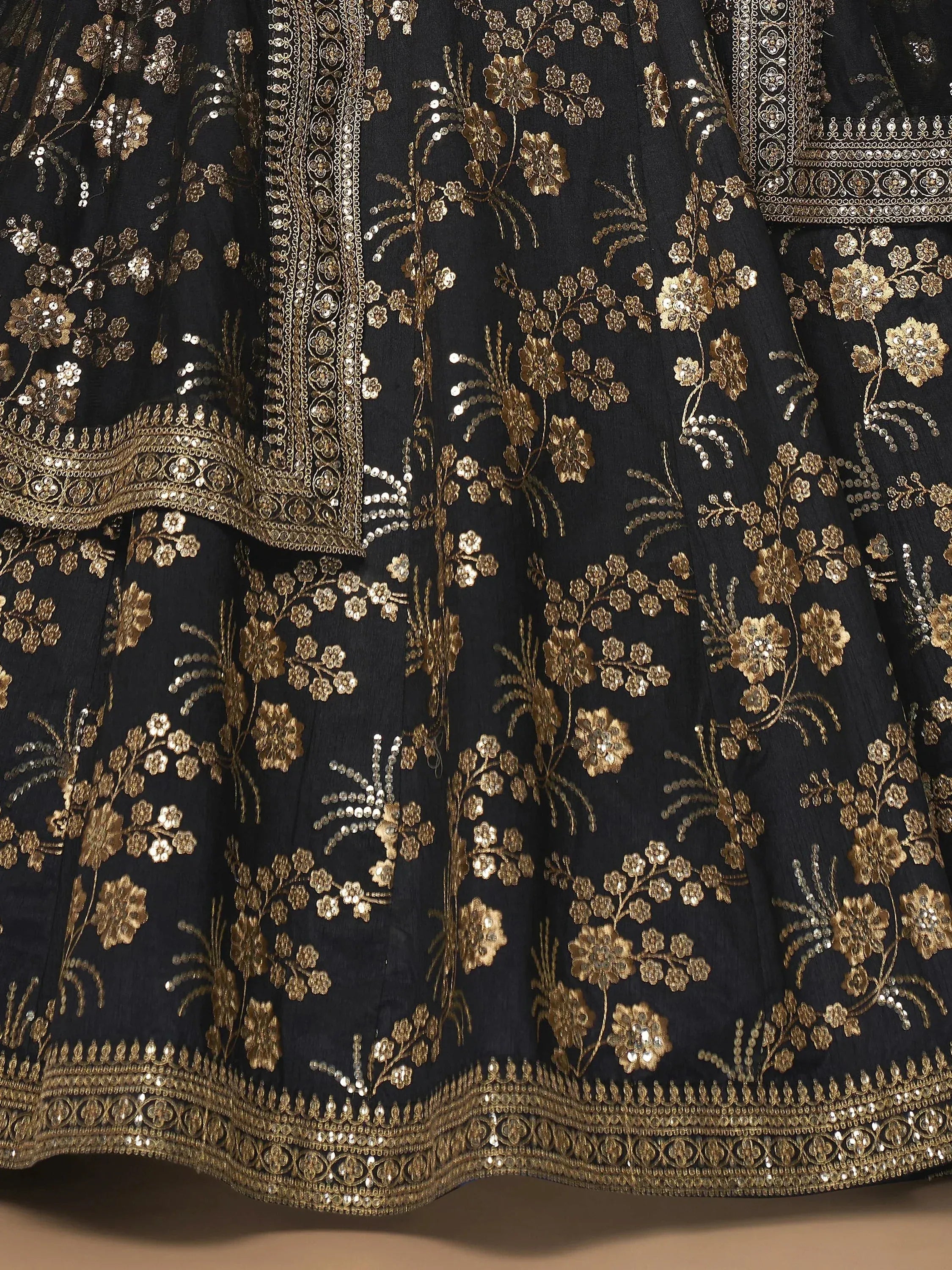 Impressive Black Embroidered Silk Function Wear Plus Size Lehenga Choli