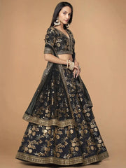Magnetic Black Sequins Work Slub Silk Reception Wear Lehenga Choli
