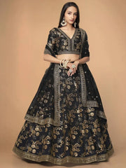 Magnetic Black Sequins Work Slub Silk Reception Wear Lehenga Choli