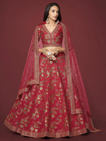 Attractive Maroon Embroidered Silk Designer Plus Size Lehenga Choli
