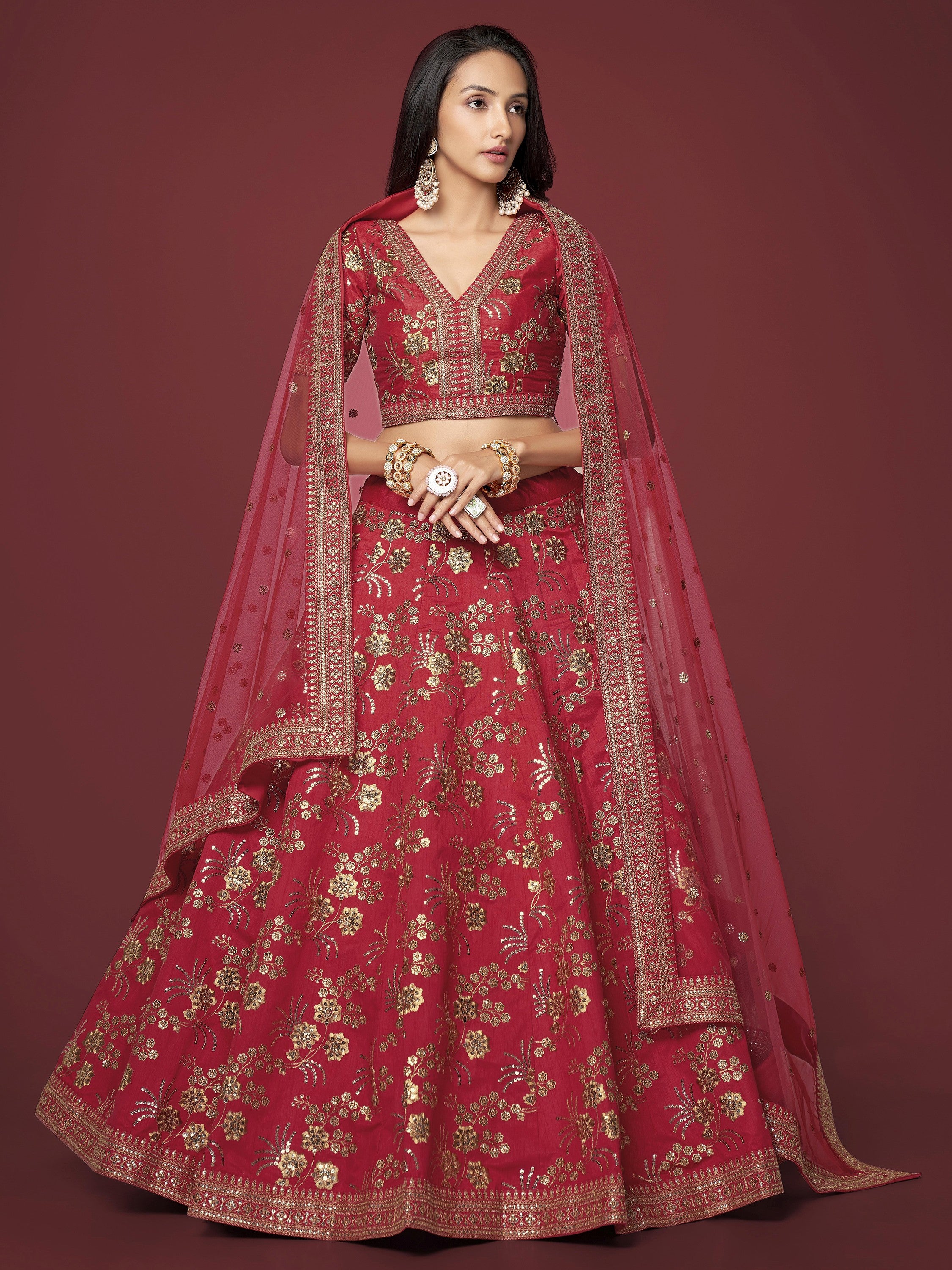 Attractive Maroon Embroidered Silk Designer Plus Size Lehenga Choli