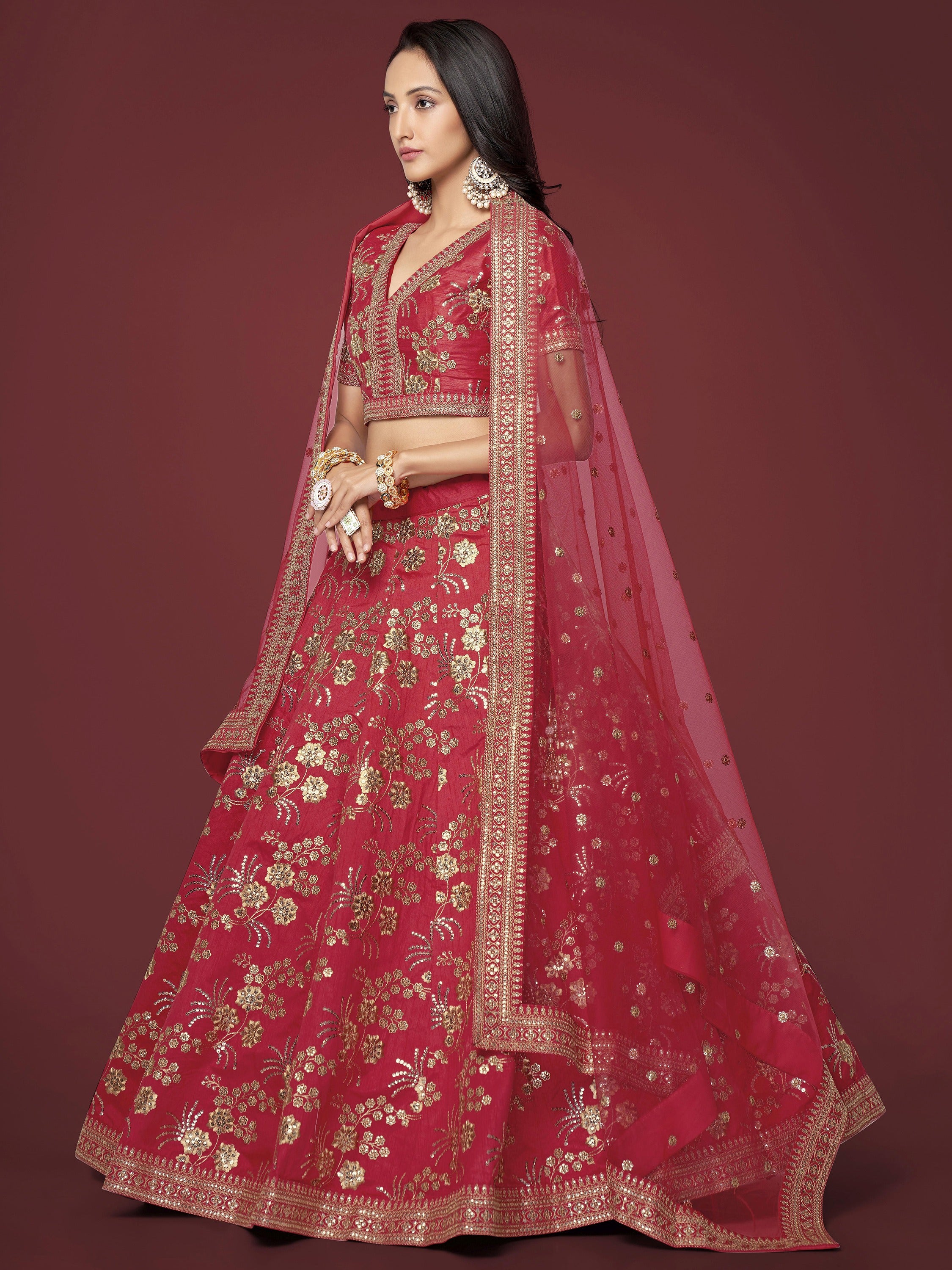 Attractive Maroon Embroidered Silk Designer Plus Size Lehenga Choli