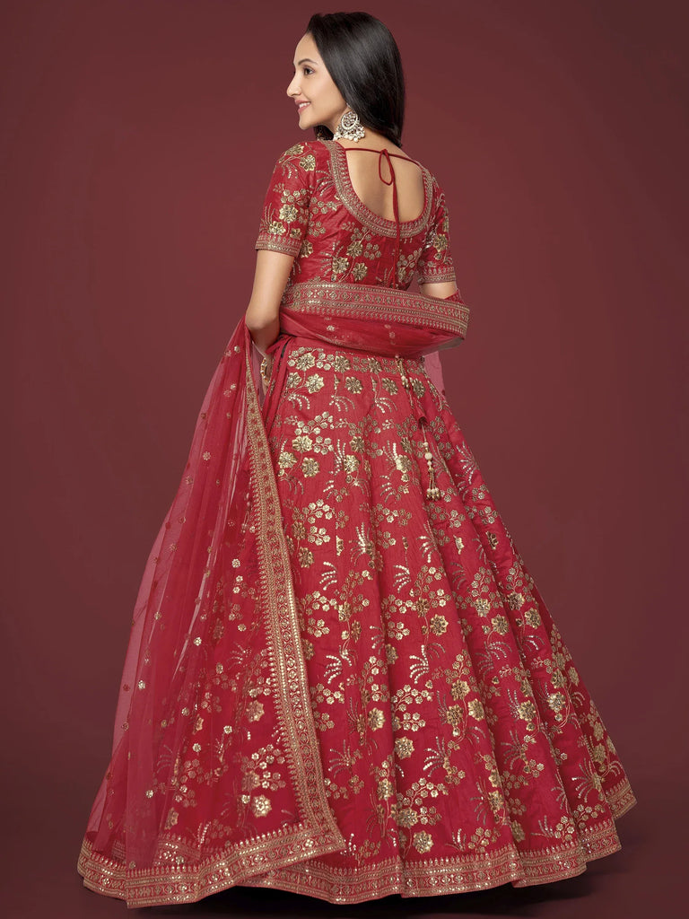Attractive Maroon Embroidered Silk Designer Plus Size Lehenga Choli