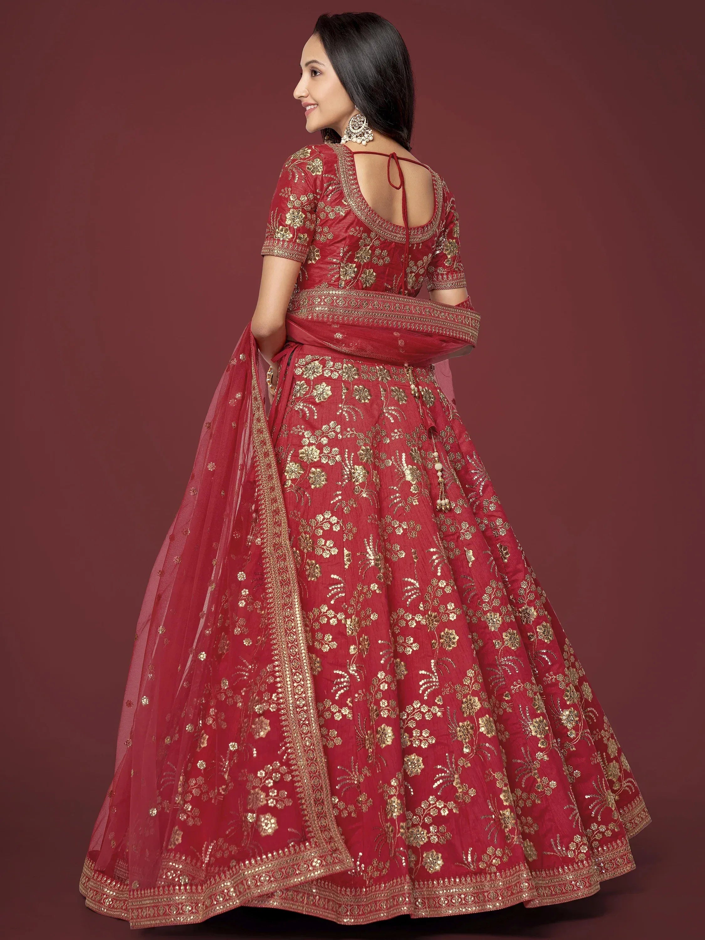 Attractive Maroon Embroidered Silk Designer Plus Size Lehenga Choli