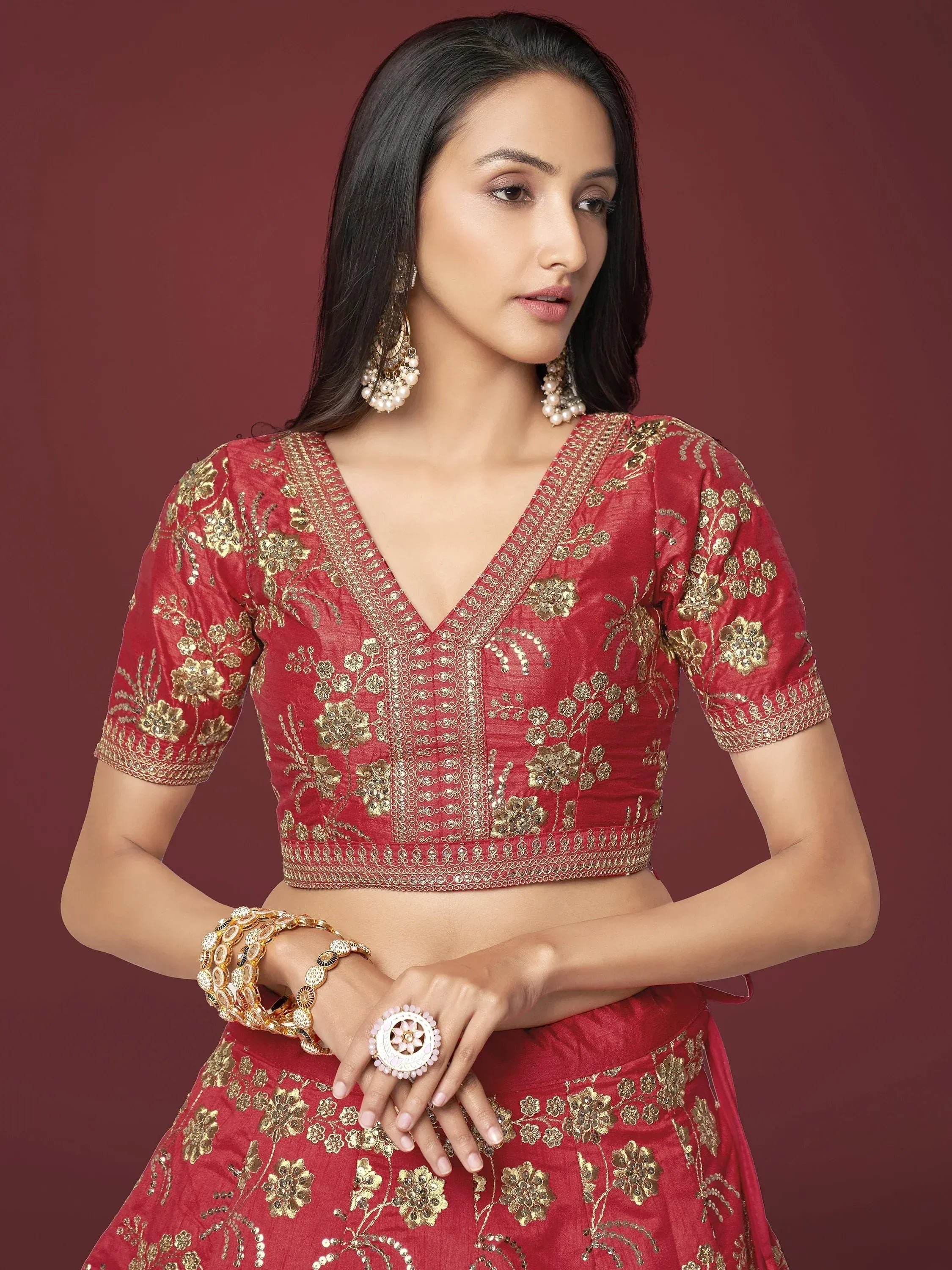 Attractive Maroon Embroidered Silk Designer Plus Size Lehenga Choli