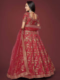 Bewitching Red Zari Work Slub Silk Wedding Wear Lehenga Choli