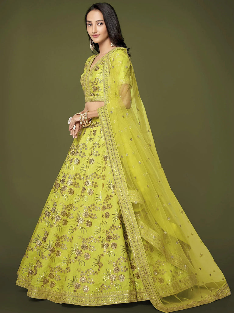 Awesome Green Embroidered Silk Marriage Wear Plus Size Lehenga Choli