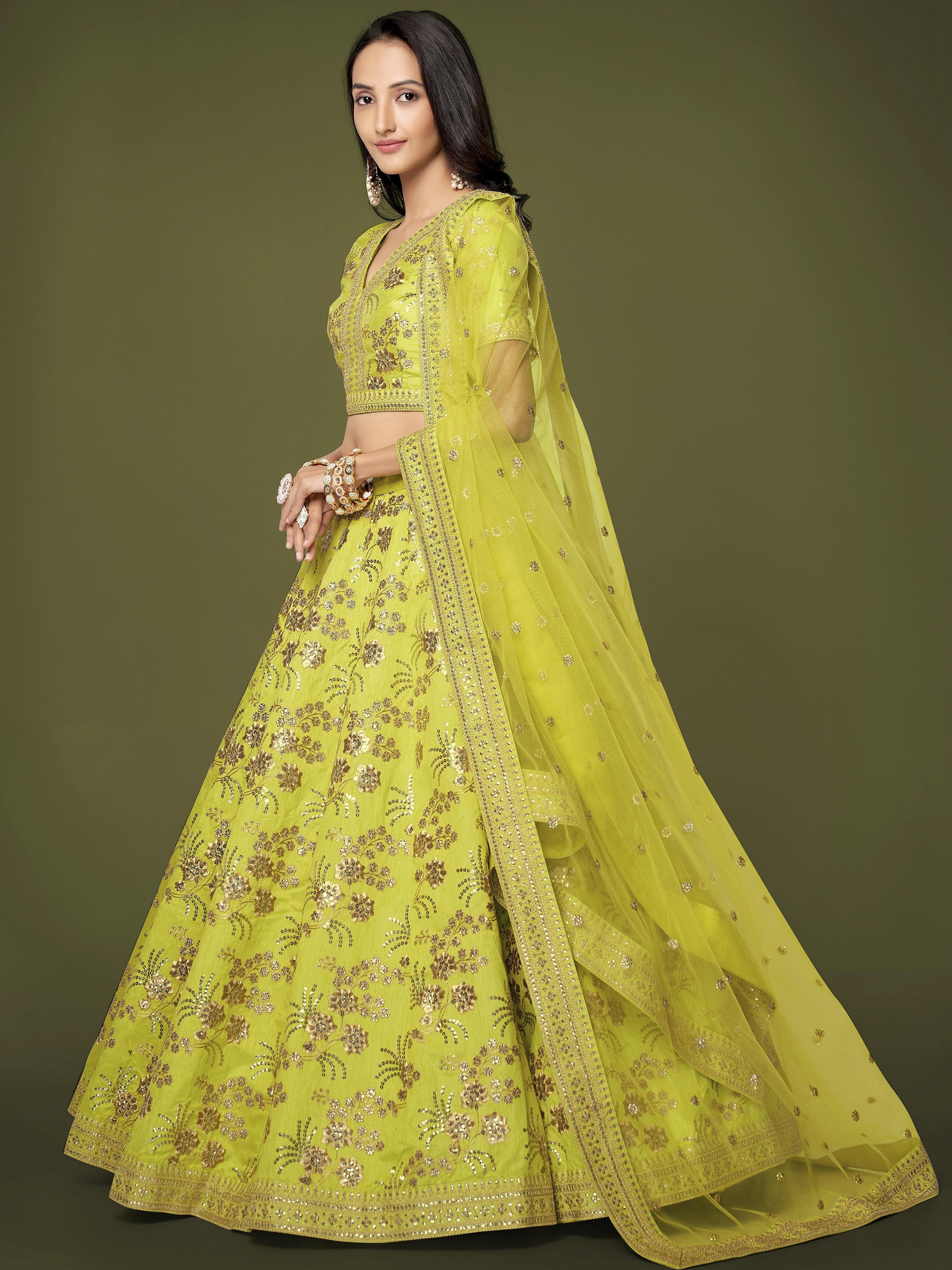 Awesome Green Embroidered Silk Marriage Wear Plus Size Lehenga Choli