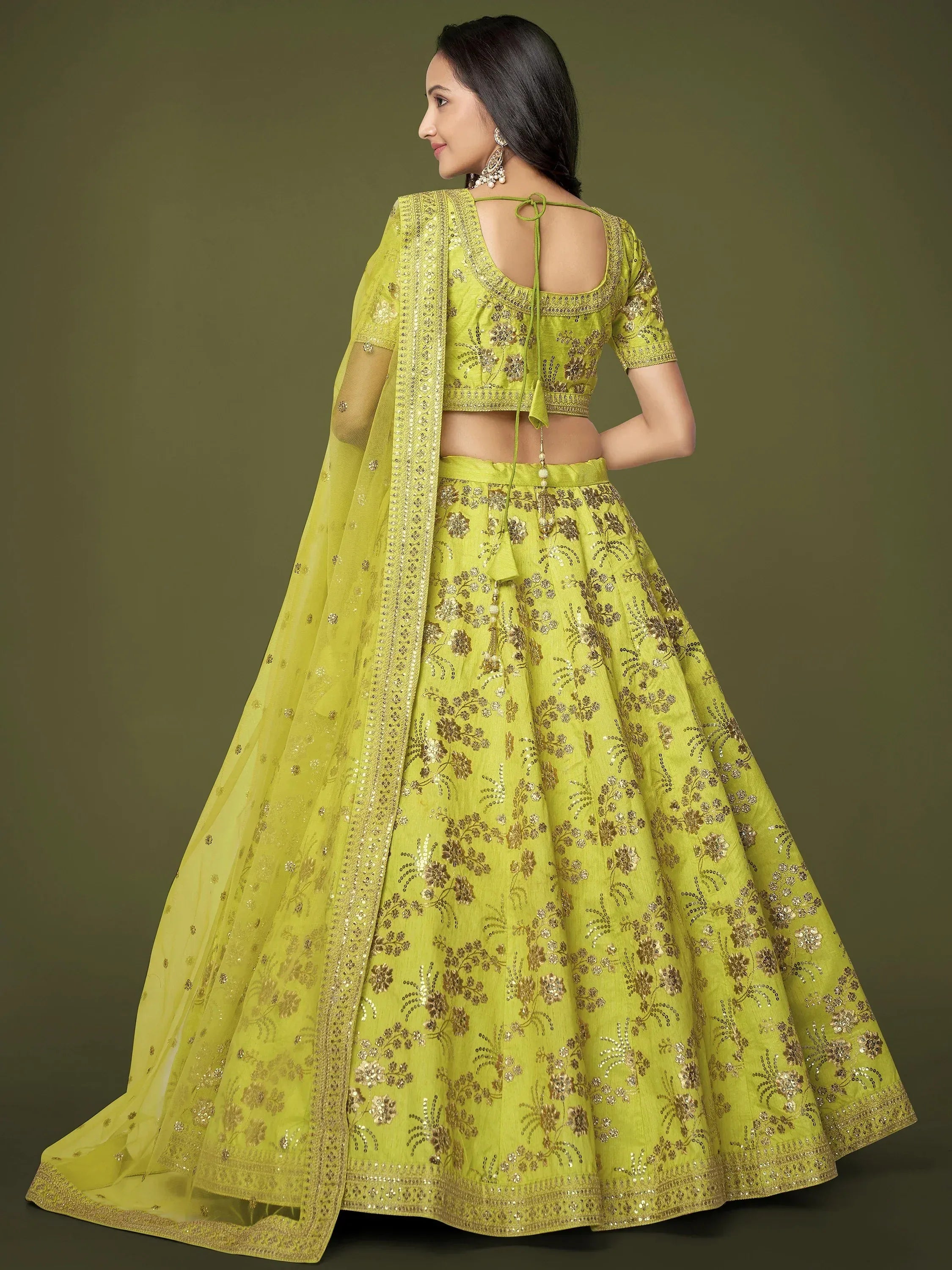Awesome Green Embroidered Silk Marriage Wear Plus Size Lehenga Choli