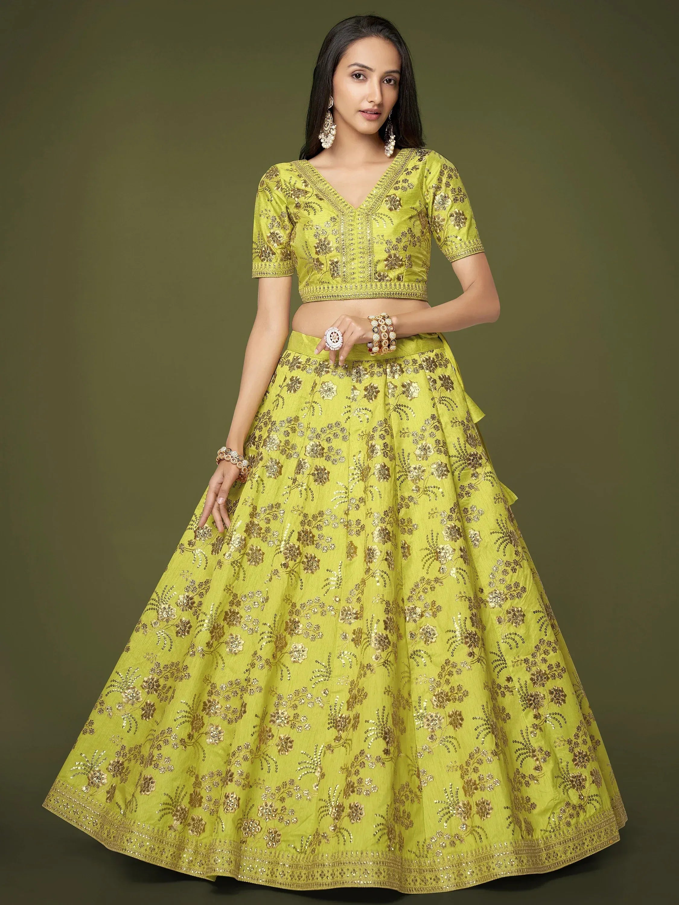Awesome Green Embroidered Silk Marriage Wear Plus Size Lehenga Choli