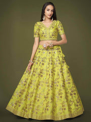 Prodigious Neon Green Sequins Work lehenga Choli With Dupatta