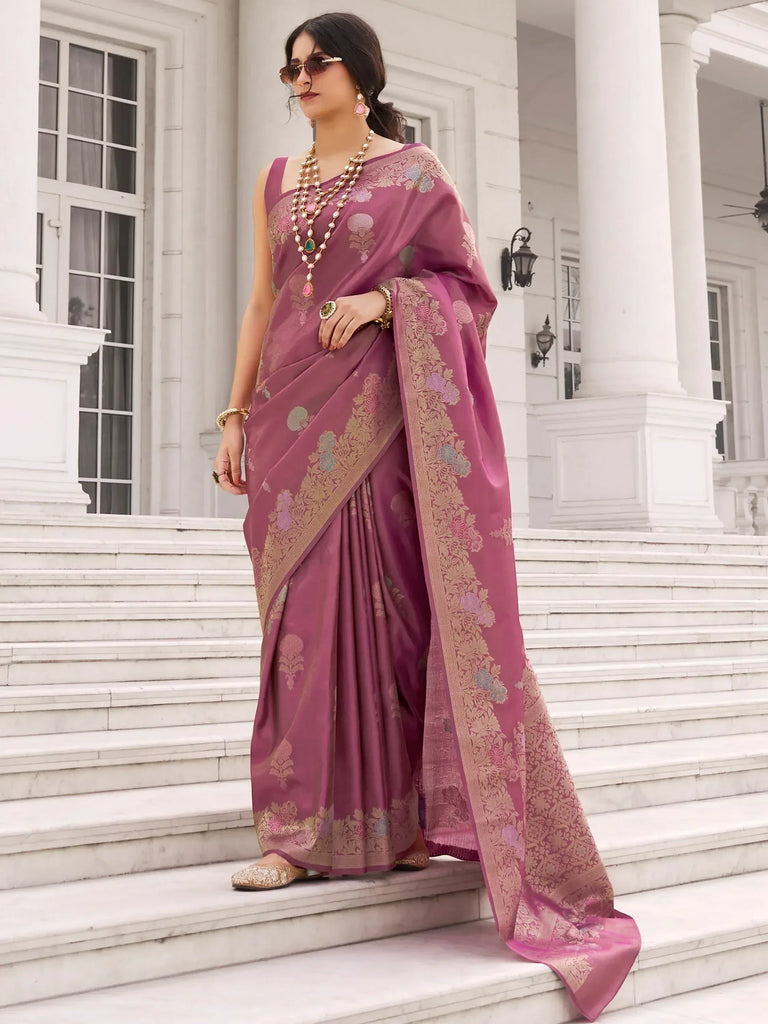 Fascinating Wine Zari Weaving Silk Engagement Wear Saree With Blouse