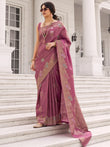 Fascinating Wine Zari Weaving Silk Engagement Wear Saree With Blouse