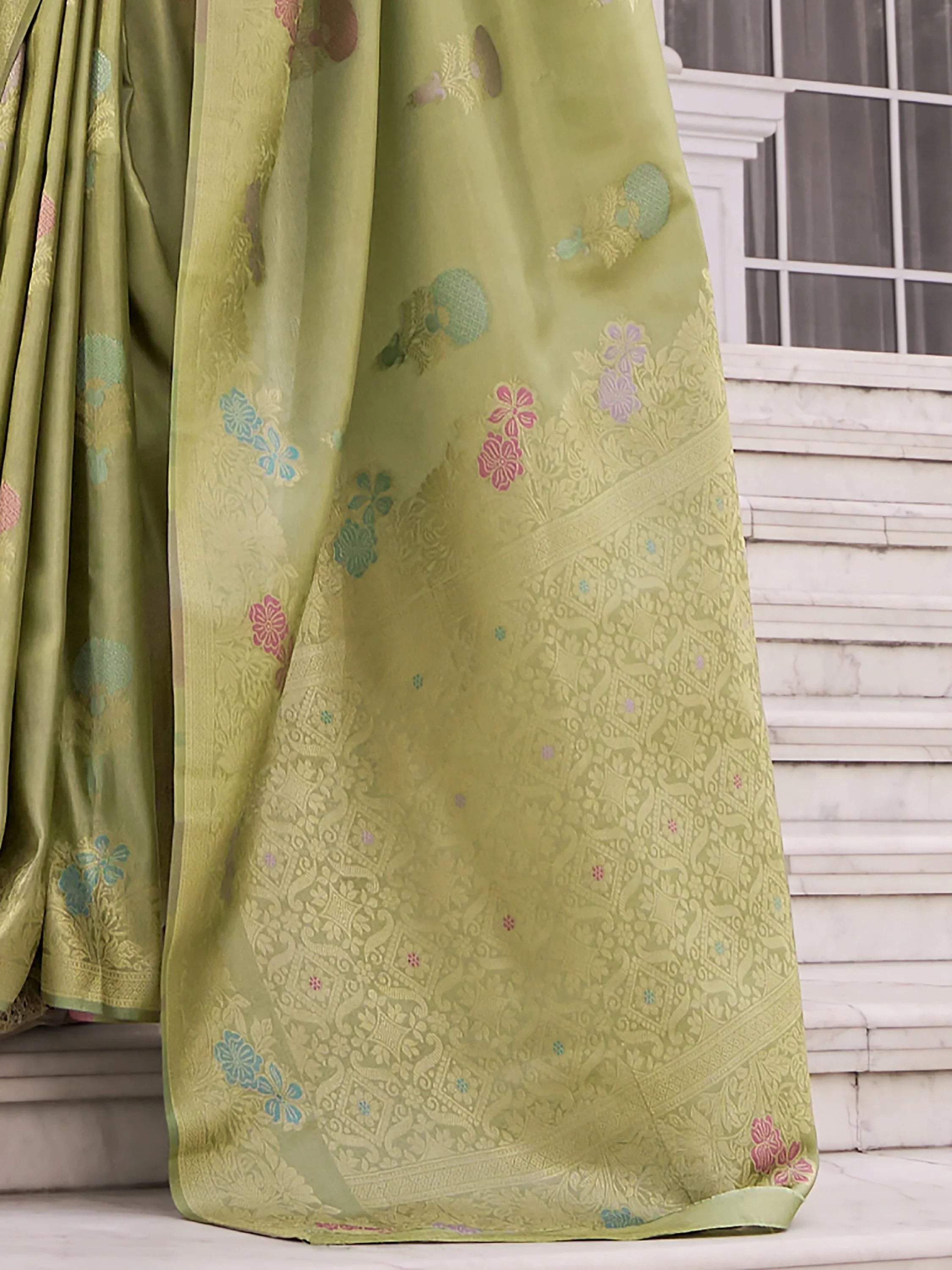 Amazing Green Zari Weaving Silk Festival Wear Saree With Blouse