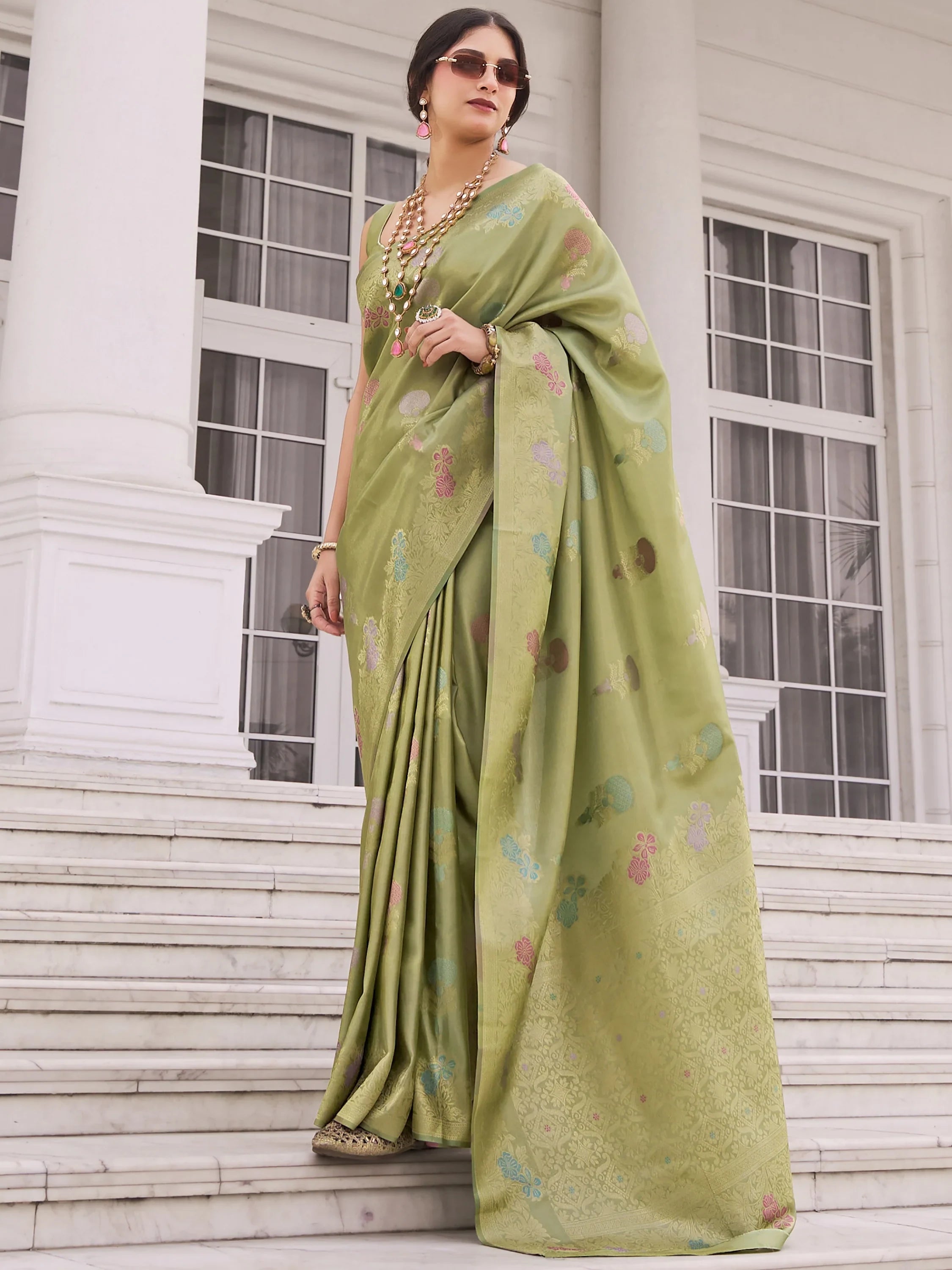 Amazing Green Zari Weaving Silk Festival Wear Saree With Blouse