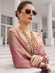 Adorning Dusty Pink Zari Weaving Silk Function Wear Saree With Blouse
