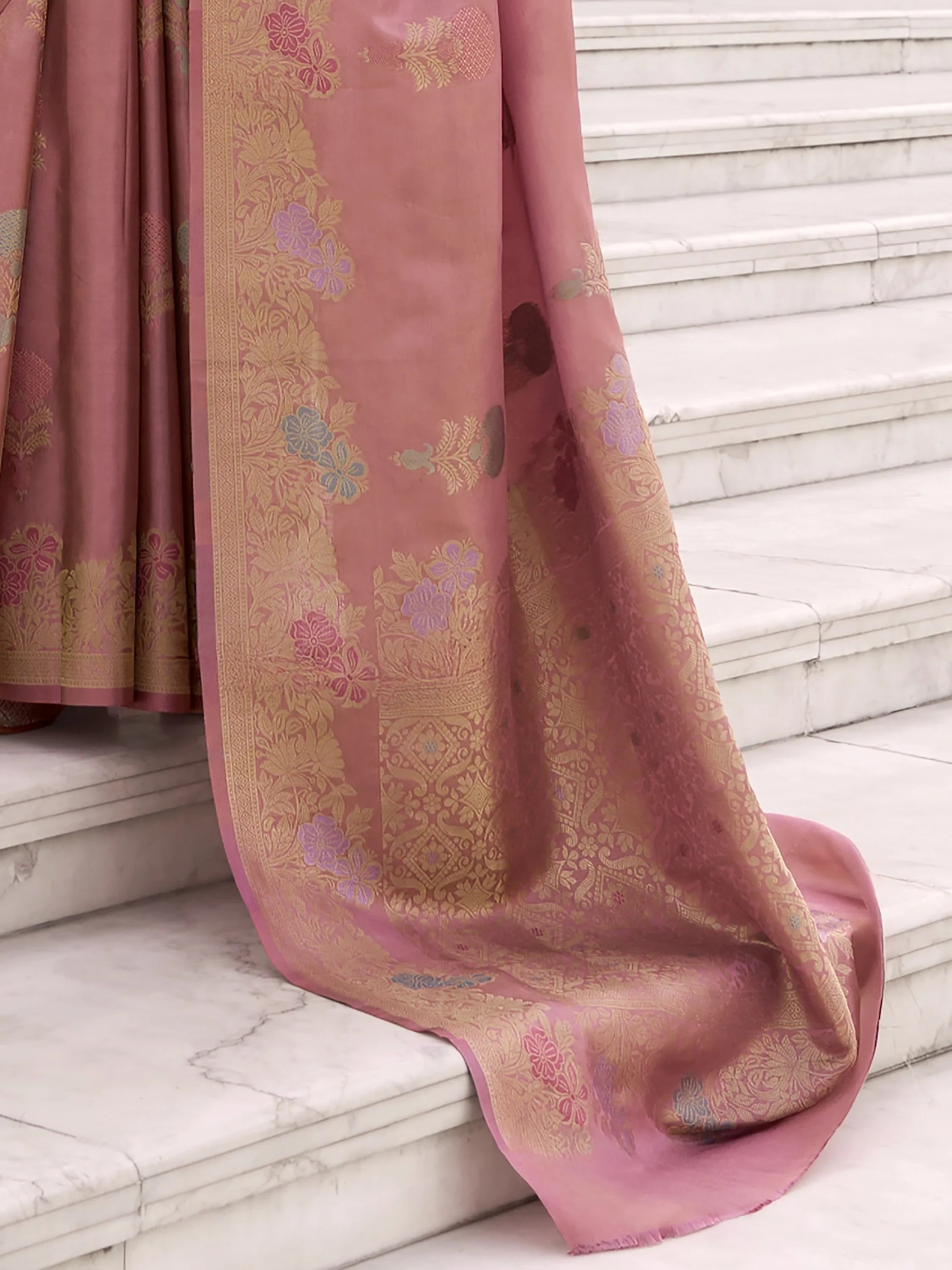 Adorning Dusty Pink Zari Weaving Silk Function Wear Saree With Blouse