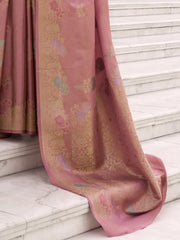 Adorning Dusty Pink Zari Weaving Silk Function Wear Saree With Blouse