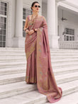 Adorning Dusty Pink Zari Weaving Silk Function Wear Saree With Blouse