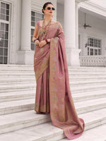 Adorning Dusty Pink Zari Weaving Silk Function Wear Saree With Blouse