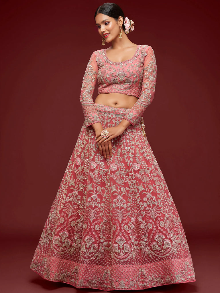 Alluring Pink Dori Work Soft Net Ceremony Wear Lehenga Choli
