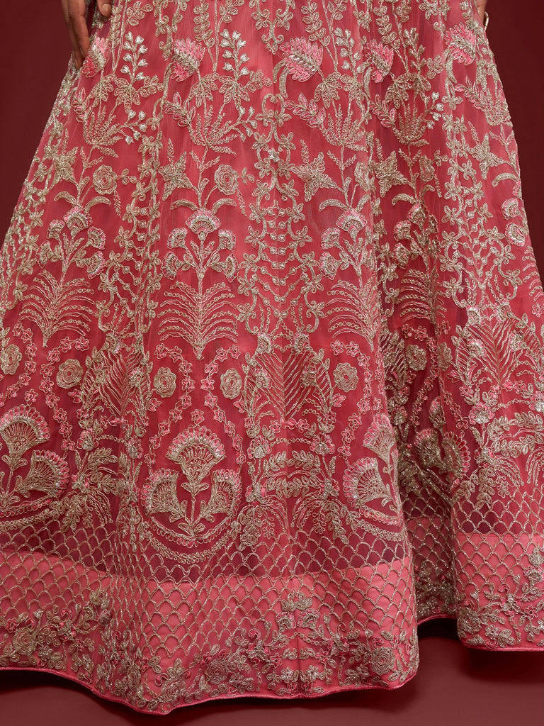 Alluring Pink Dori Work Soft Net Ceremony Wear Lehenga Choli