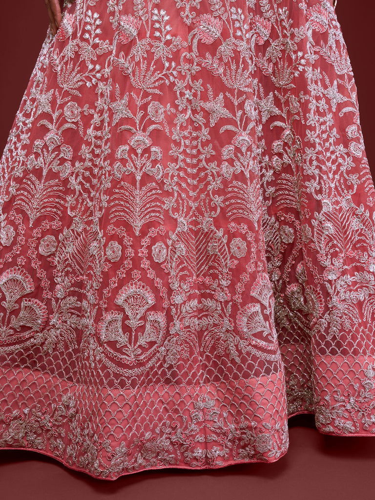 Gorgeous Pink Embroidered Net Reception Wear Plus Size Lehenga Choli
