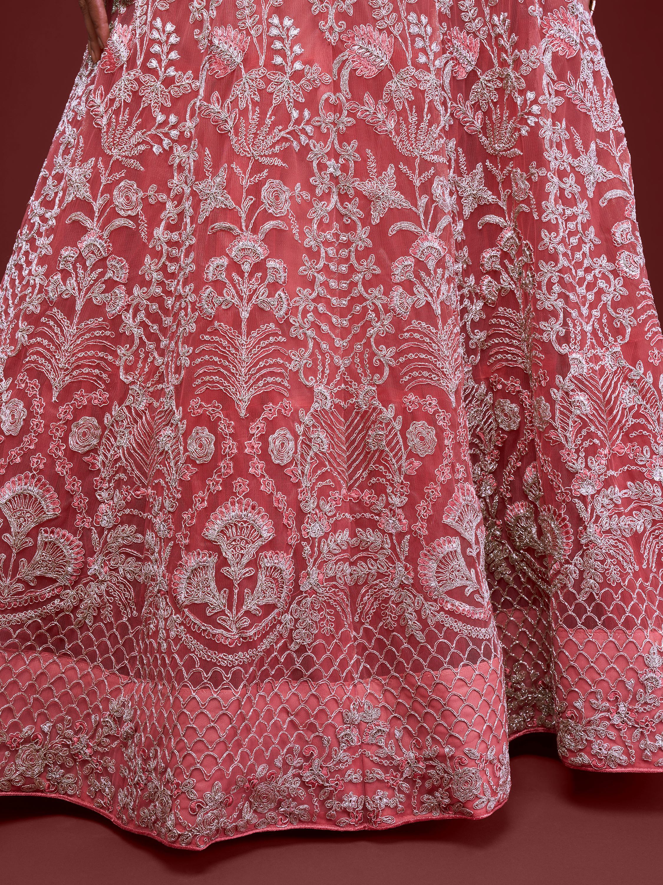 Gorgeous Pink Embroidered Net Reception Wear Plus Size Lehenga Choli