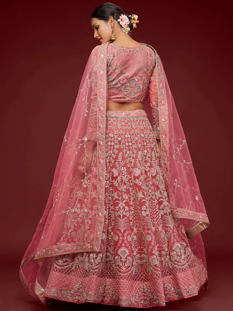 Alluring Pink Dori Work Soft Net Ceremony Wear Lehenga Choli