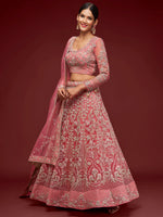 Gorgeous Pink Embroidered Net Reception Wear Plus Size Lehenga Choli