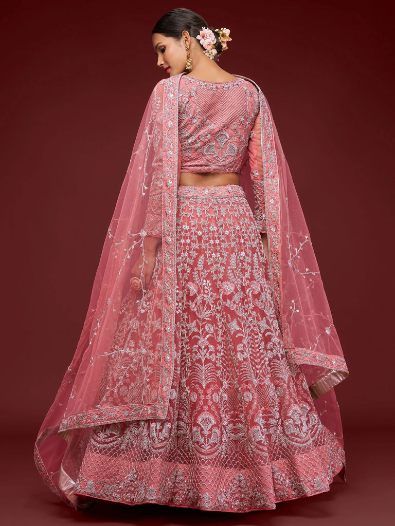 Gorgeous Pink Embroidered Net Reception Wear Plus Size Lehenga Choli