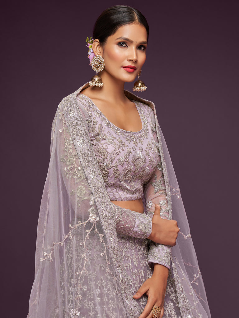 Exquisite Lilac Dori Work Soft Net Occasion Wear Lehenga Choli