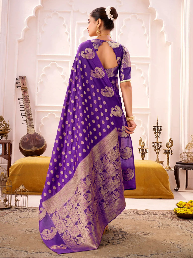 Exclusive Purple Zari Work Silk Traditional Saree With Blouse