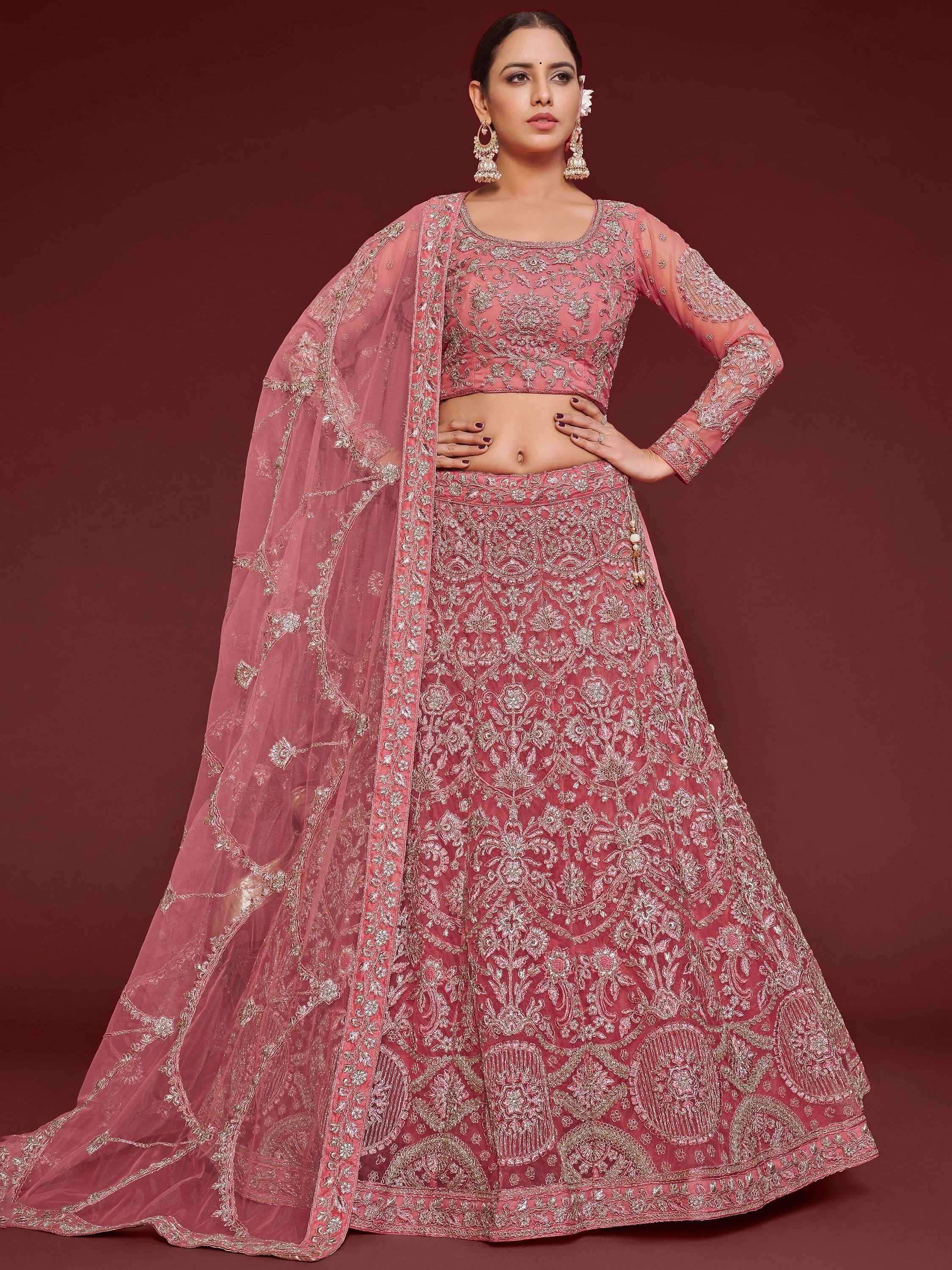 Captivating Pink Embroidered Soft Net Event Wear Lehenga Choli