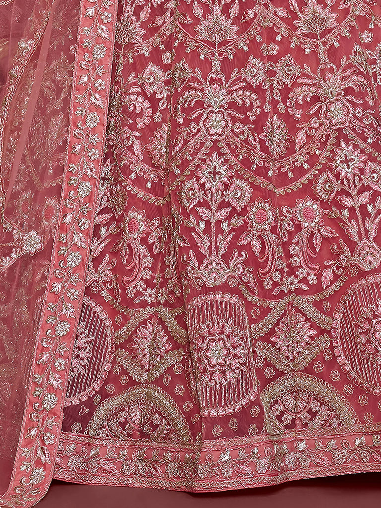 Captivating Pink Embroidered Soft Net Event Wear Lehenga Choli