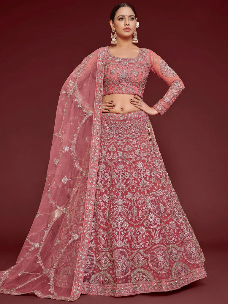 Captivating Pink Embroidered Soft Net Event Wear Lehenga Choli
