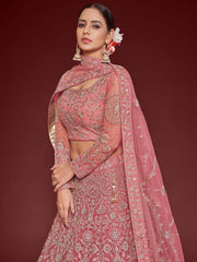 Captivating Pink Embroidered Soft Net Event Wear Lehenga Choli