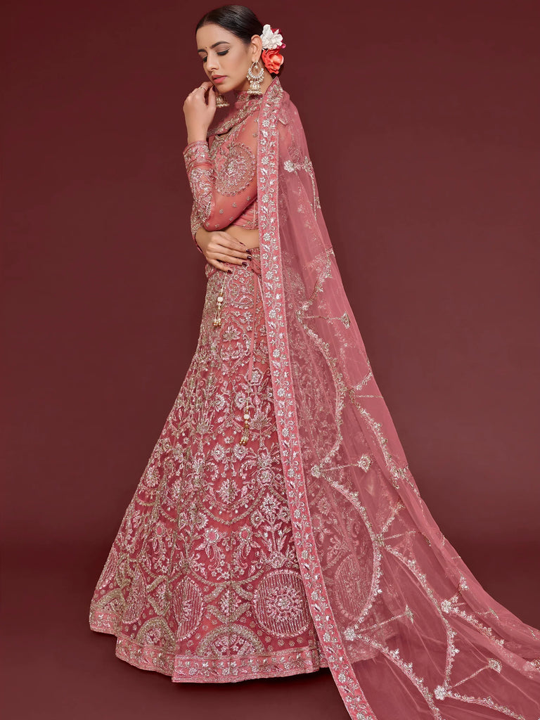 Captivating Pink Embroidered Soft Net Event Wear Lehenga Choli