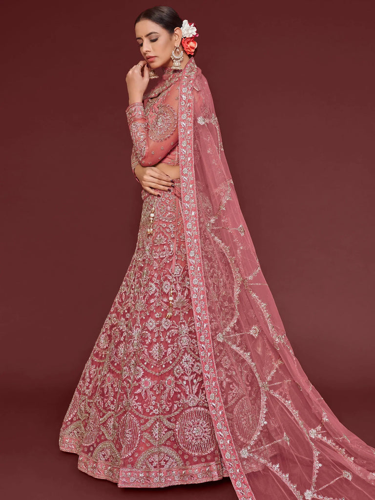 Captivating Pink Embroidered Soft Net Event Wear Lehenga Choli