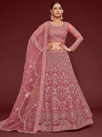 Fantastic Pink Embroidered Net Sangeet Wear Plus Size Lehenga Choli